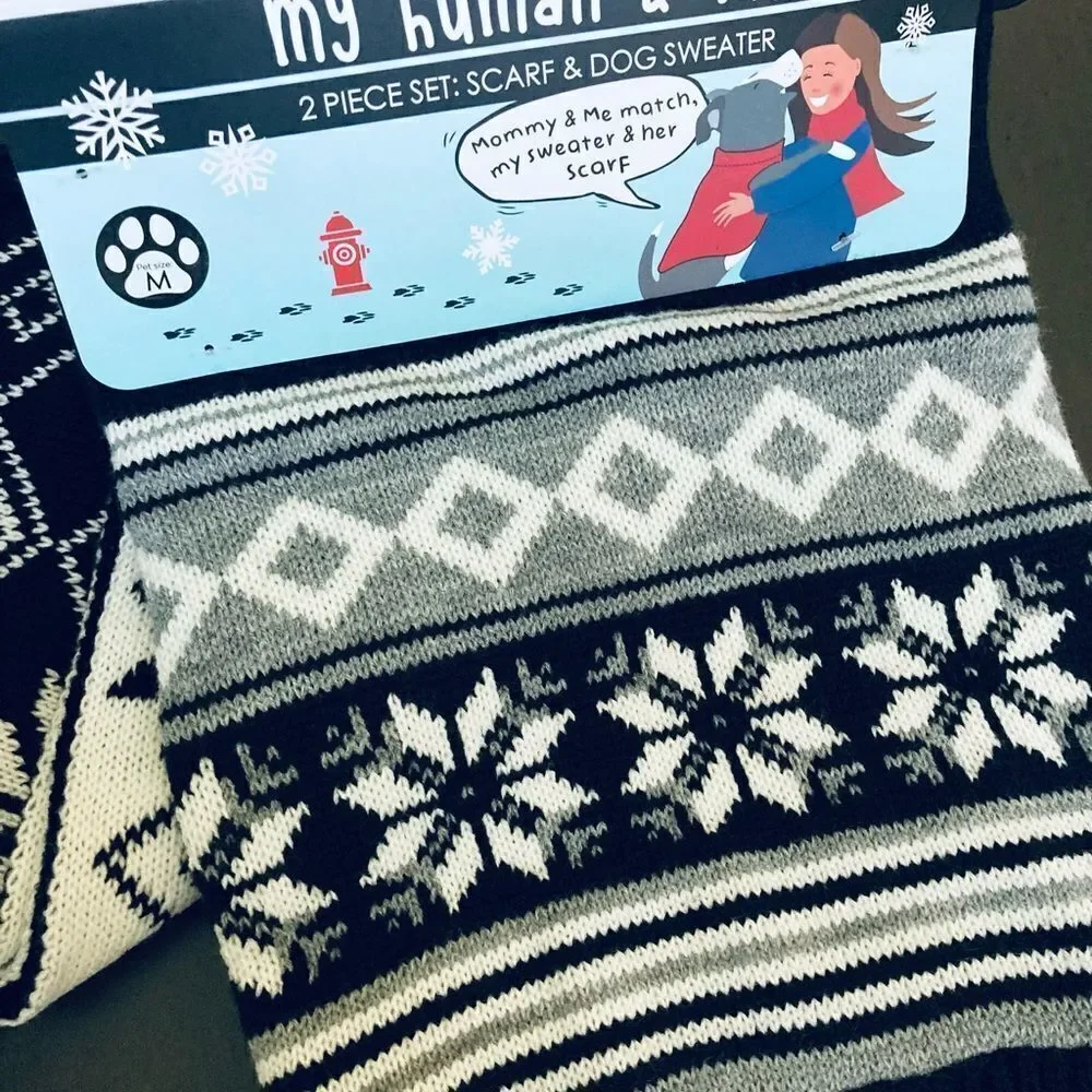 Nordic Fair Isle Dog Sweater & Matching Dog Mom Scarf Set